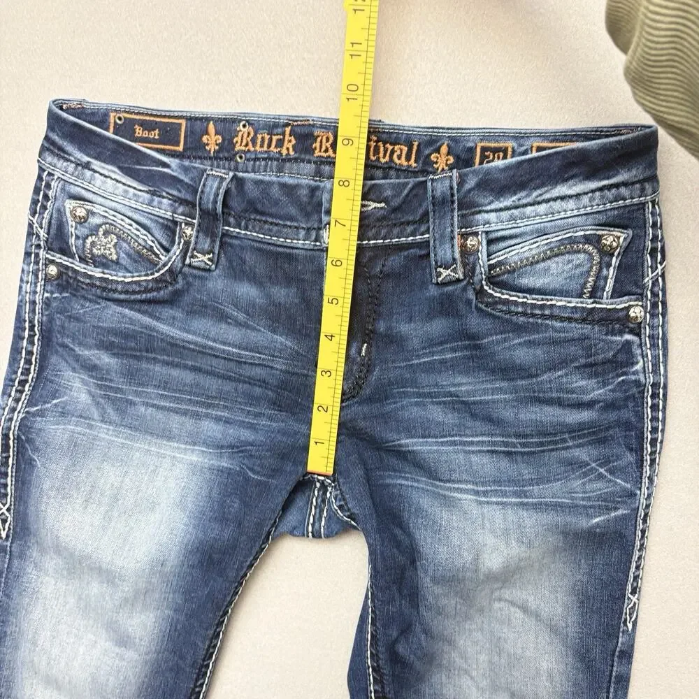 Rock Revival Jeans Semak Low Rise Bootcut Embellished Flap Pocket Denim Size 29